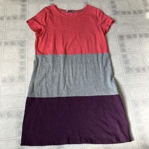 Boden T shirt Dress Sz 12 Colorblock Stripe Short Sleeve Coral Purple and gray